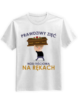 Koszulka Koszulka Męska Prawdziwy Zięć Biała - Śmieszne T-Shirty z Nadrukami ?