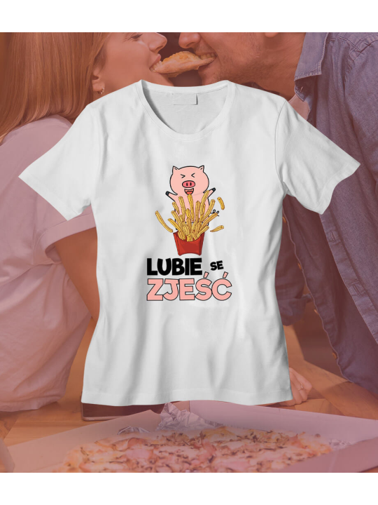 Koszulka Koszulka Męska Lubie se Zjeść Biała - Śmieszne T-Shirty z Nadrukami ?