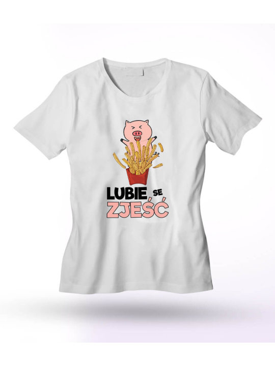 Koszulka Koszulka Męska Lubie se Zjeść Biała - Śmieszne T-Shirty z Nadrukami ?