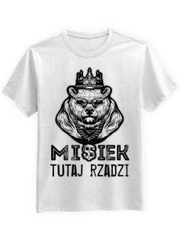 Koszulka Koszulka Męska Misiek rządzi Biała - Śmieszne T-Shirty z Nadrukami ?