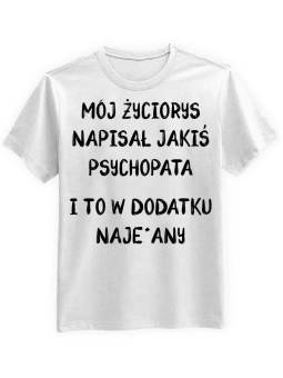 Koszulka Koszulka Męska Mój Życiorys Biała - Śmieszne T-Shirty z Nadrukami ?