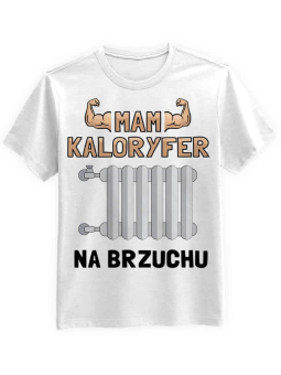 Koszulka Koszulka Męska Mam kaloryfer Biała - Śmieszne T-Shirty z Nadrukami ?
