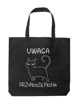 Torba Uwaga! Przynoszę Pecha Czarna - HiPanda! Śmieszne prezenty z Nadrukami ?