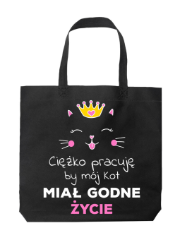 Torba Ciężko pracuję, by mój kot miał godne życie Czarna - HiPanda! Śmieszne prezenty z Nadrukami ?