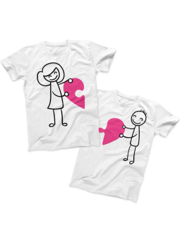 Zestaw koszulek Puzzle dla Zakochanych Biała - HiPanda.pl