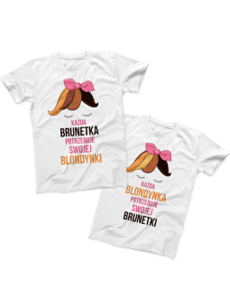 Zestaw koszulek Blondynka Brunetka Biała - HiPanda.pl