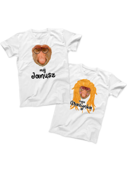 Zestaw koszulek Janusz i Grażynka Białe - HiPanda.pl