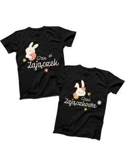 Zestaw koszulek Wielkanoc Zajączek i Zajączkowa Czarne - HiPanda.pl