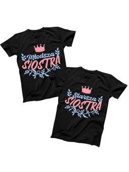 Zestaw koszulek Starsza i Młodsza Siostra Czarne - HiPanda.pl