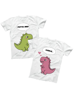 Zestaw koszulek Dinozaury Przytul Mnie Białe - HiPanda.pl