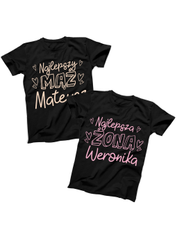 Zestaw koszulek Najlepszy Mąż i Żona [WYBIERZ IMIONA] Czarne - HiPanda.pl