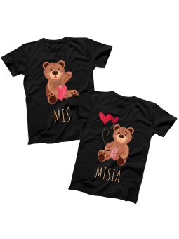 Zestaw koszulek Miś i Misia z Sercem Czarne - HiPanda.pl