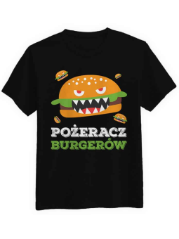 Koszulka Koszulka Męska Pożeracz Burgerów Czarna - Śmieszne T-Shirty z Nadrukami ?
