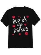 Koszulka Koszulka Męska Buziak Albo Psikus Czarna - Śmieszne T-Shirty z Nadrukami ?