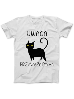 Koszulka Koszulka Damska Uwaga! Przynoszę Pecha Biała - Śmieszne T-Shirty z Nadrukami ?