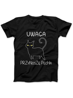 Koszulka Koszulka Damska Uwaga! Przynoszę Pecha Czarna - Śmieszne T-Shirty z Nadrukami ?