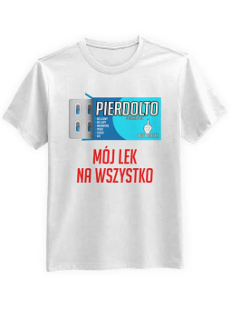 Koszulka Koszulka Męska Lek na Wszystko Biała - Śmieszne T-Shirty z Nadrukami ?
