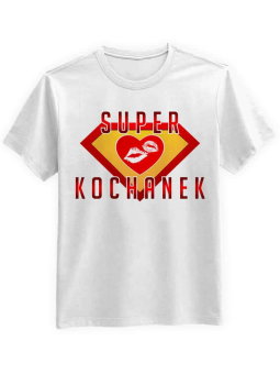 Koszulka Koszulka Męska Super Kochanek Biała - Śmieszne T-Shirty z Nadrukami ?