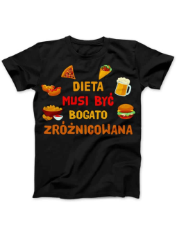 Koszulka Koszulka Damska Dieta musi być Bogato Zróżnicowana Czarna - Śmieszne T-Shirty z Nadrukami ?