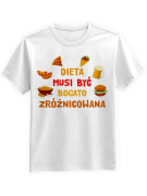 Koszulka Koszulka Męska Dieta musi być Bogato Zróżnicowana Biała - Śmieszne T-Shirty z Nadrukami ?
