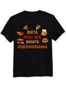 Koszulka Koszulka Męska Dieta musi być Bogato Zróżnicowana Czarna - Śmieszne T-Shirty z Nadrukami ?