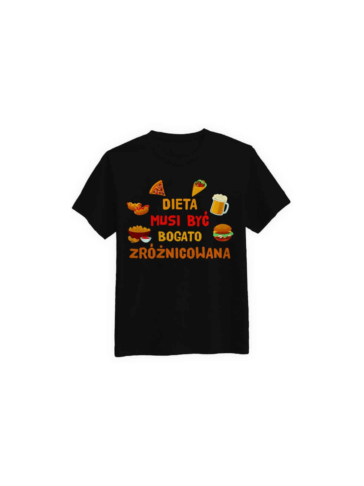 Koszulka Koszulka Męska Dieta musi być Bogato Zróżnicowana Czarna - Śmieszne T-Shirty z Nadrukami ?
