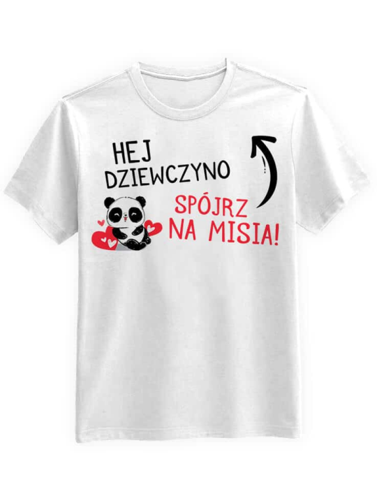 Koszulka Koszulka Męska Spójrz na misia Biała - Śmieszne T-Shirty z Nadrukami ?