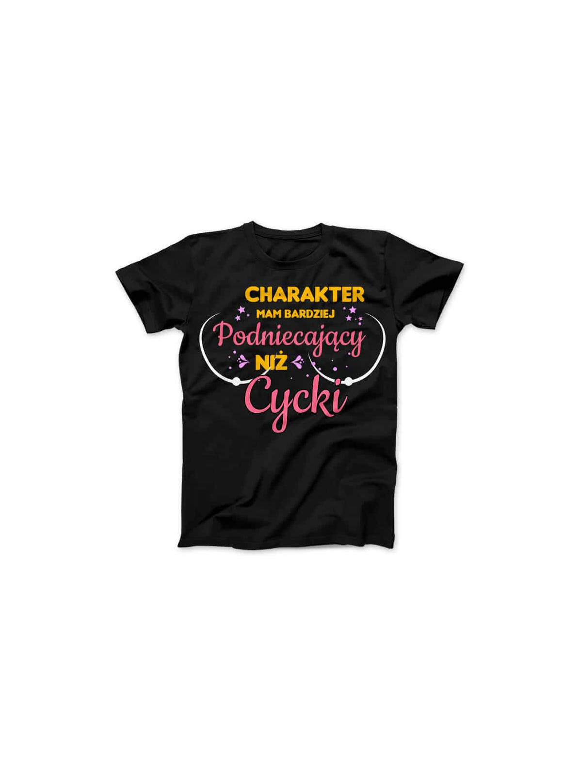 Koszulka Koszulka Damska Charakter mam podniecający Czarna - Śmieszne T-Shirty z Nadrukami ?