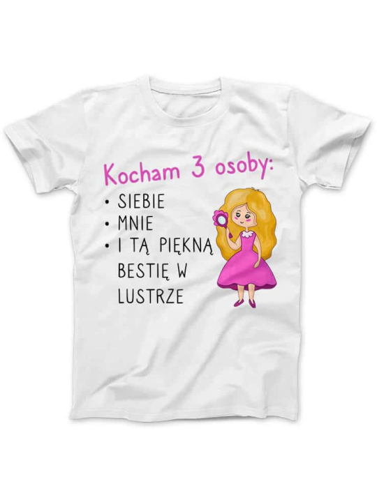 Koszulka Koszulka Damska Kocham trzy osoby Biała - Śmieszne T-Shirty z Nadrukami ?