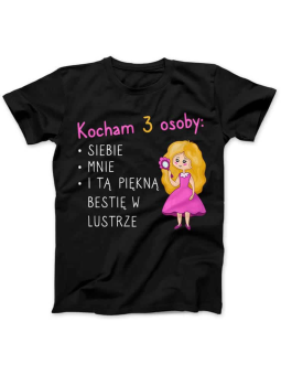 Koszulka Koszulka Damska Kocham trzy osoby Czarna - Śmieszne T-Shirty z Nadrukami ?