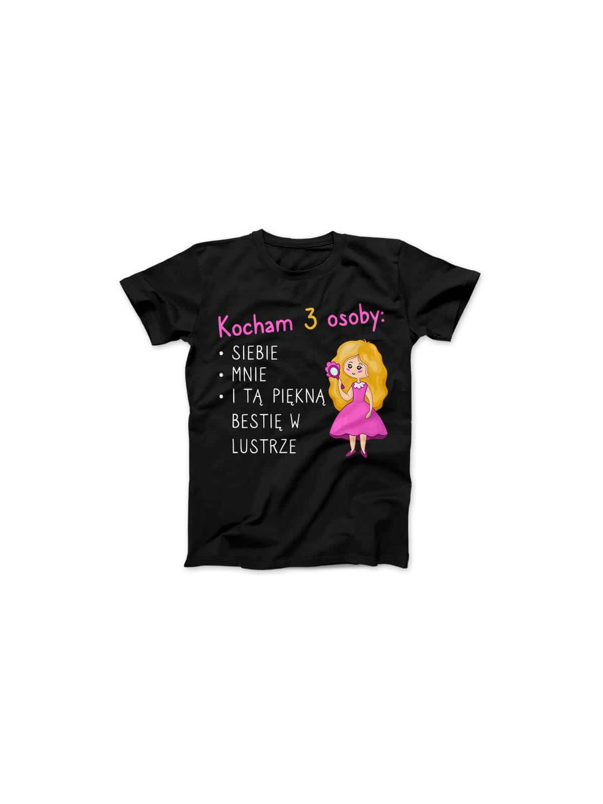 Koszulka Koszulka Damska Kocham trzy osoby Czarna - Śmieszne T-Shirty z Nadrukami ?