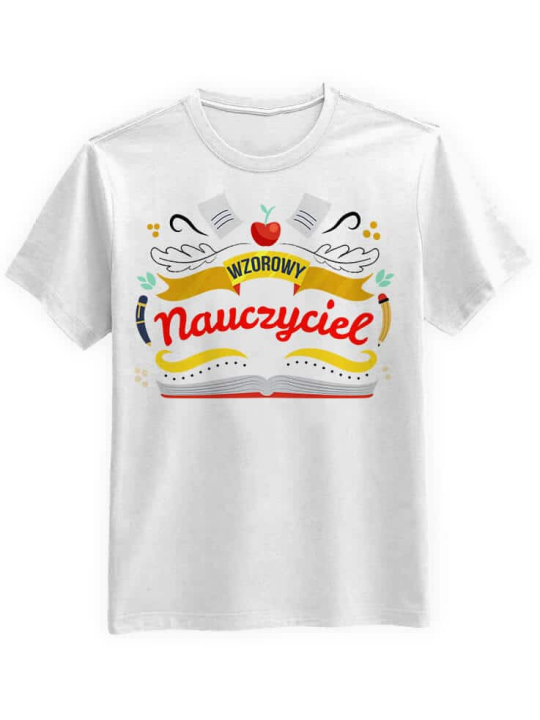 Koszulka Koszulka Męska Wzorowy nauczyciel Biała - Śmieszne T-Shirty z Nadrukami ?