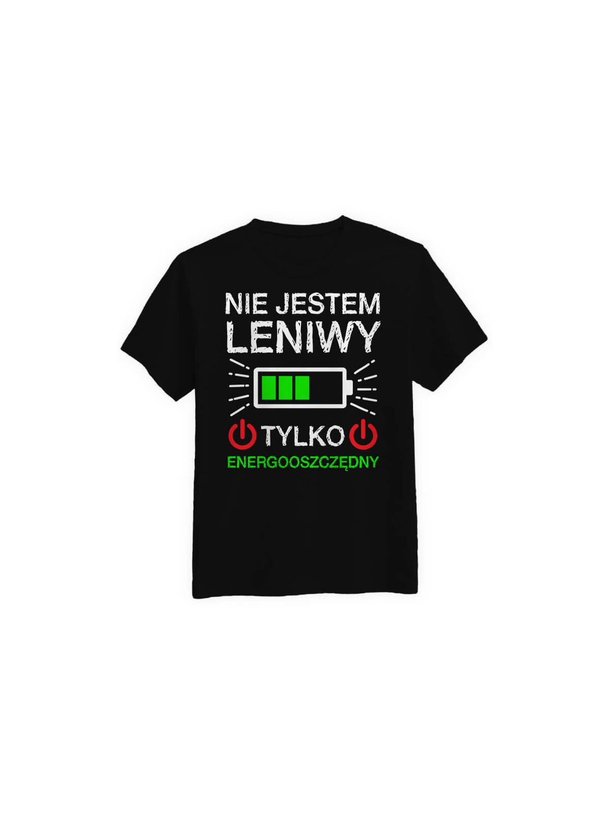 Koszulka Koszulka Męska Jestem Energooszczędny Czarna - Śmieszne T-Shirty z Nadrukami ?
