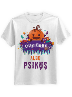 Koszulka Koszulka Męska Cukierek albo Psikus Biała - Śmieszne T-Shirty z Nadrukami ?