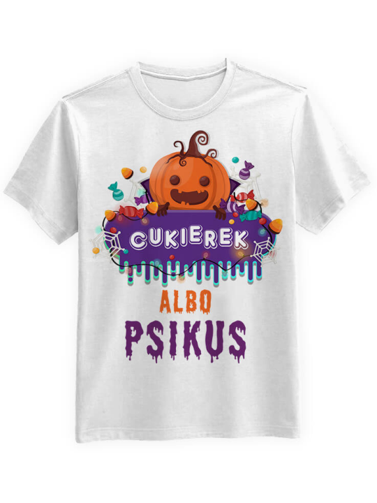 Koszulka Koszulka Męska Cukierek albo Psikus Biała - Śmieszne T-Shirty z Nadrukami ?