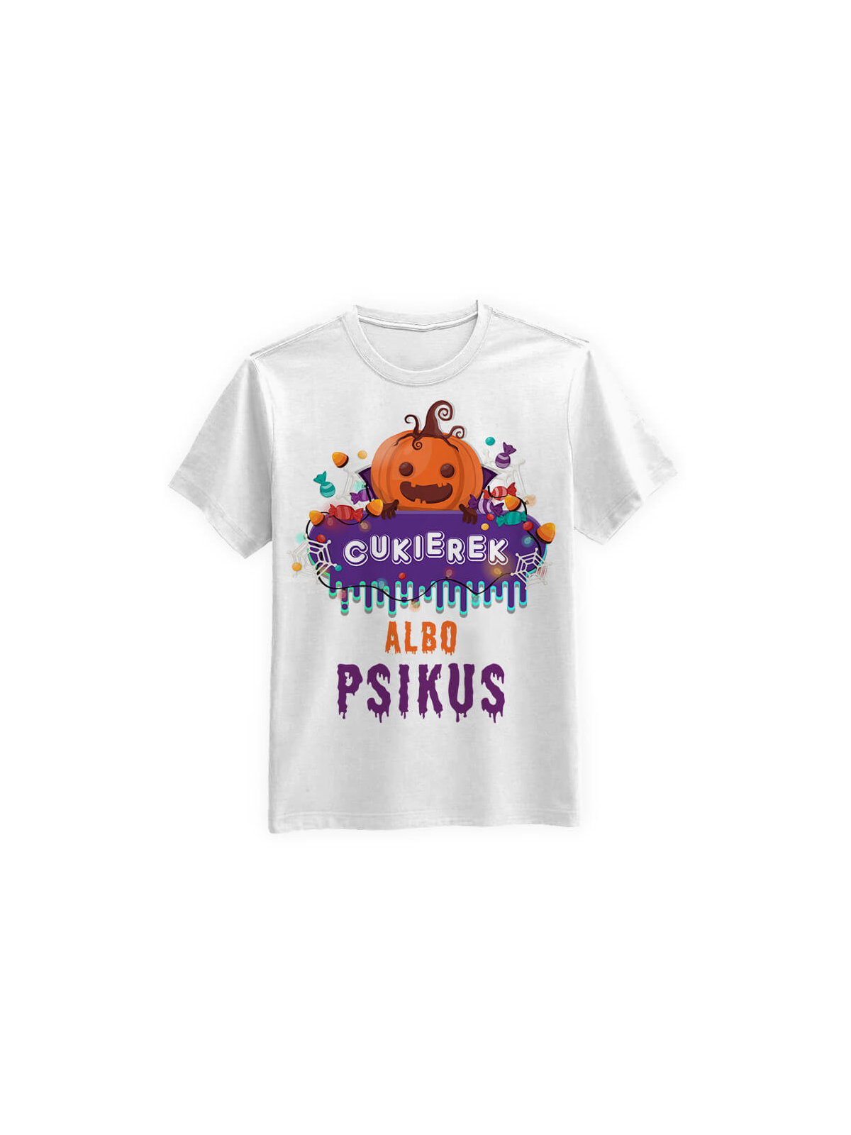 Koszulka Koszulka Męska Cukierek albo Psikus Biała - Śmieszne T-Shirty z Nadrukami ?