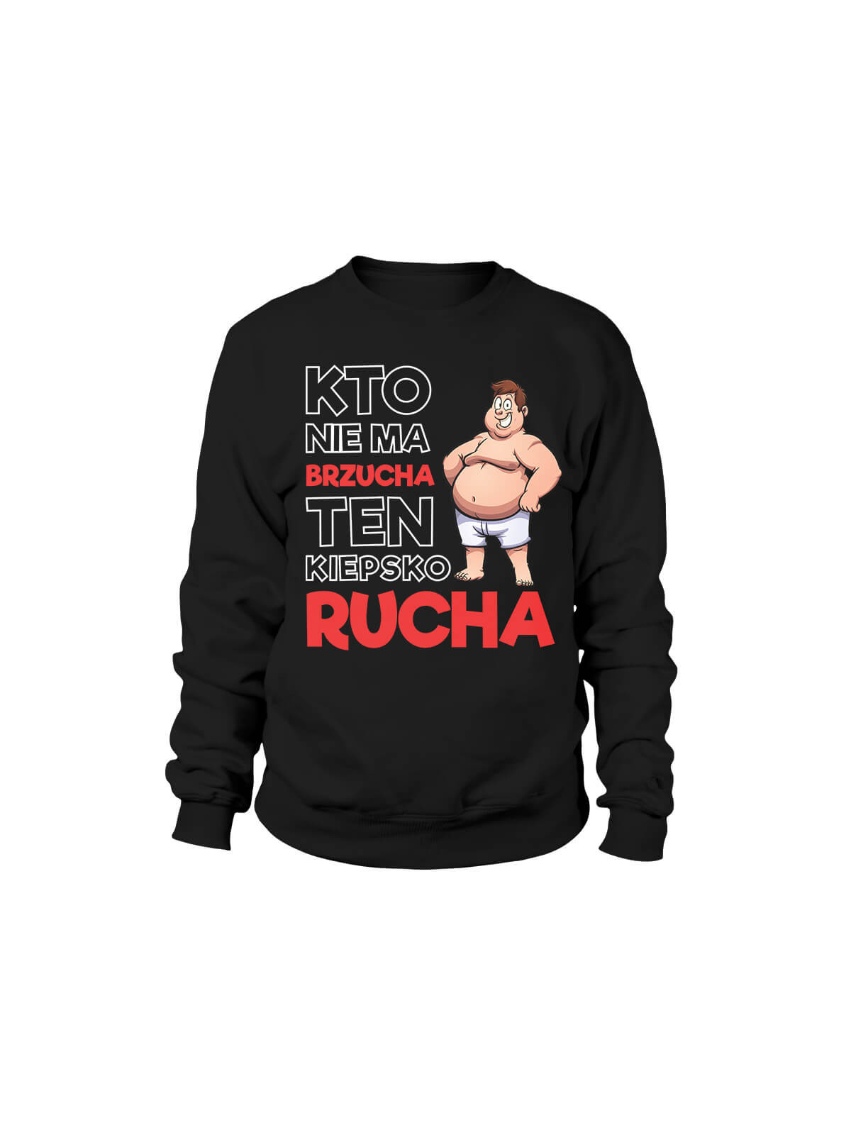 Bluza Męska Kto nie ma brzucha Czarna - Śmieszne T-Shirty z Nadrukami ?