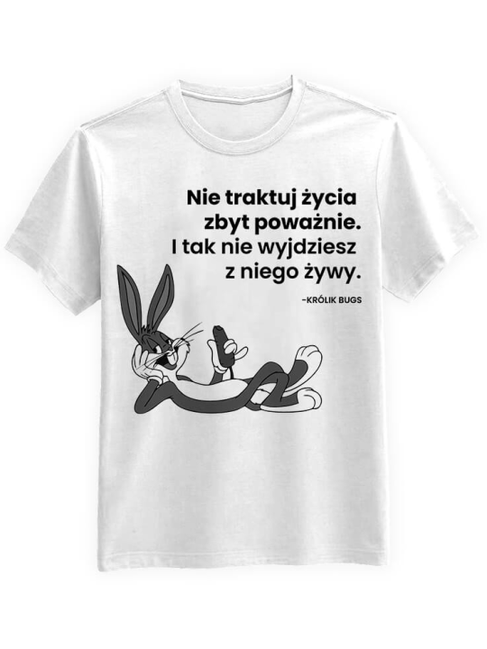 Koszulka Koszulka Męska Nie traktuj życia zbyt poważnie Biała - Śmieszne T-Shirty z Nadrukami ?