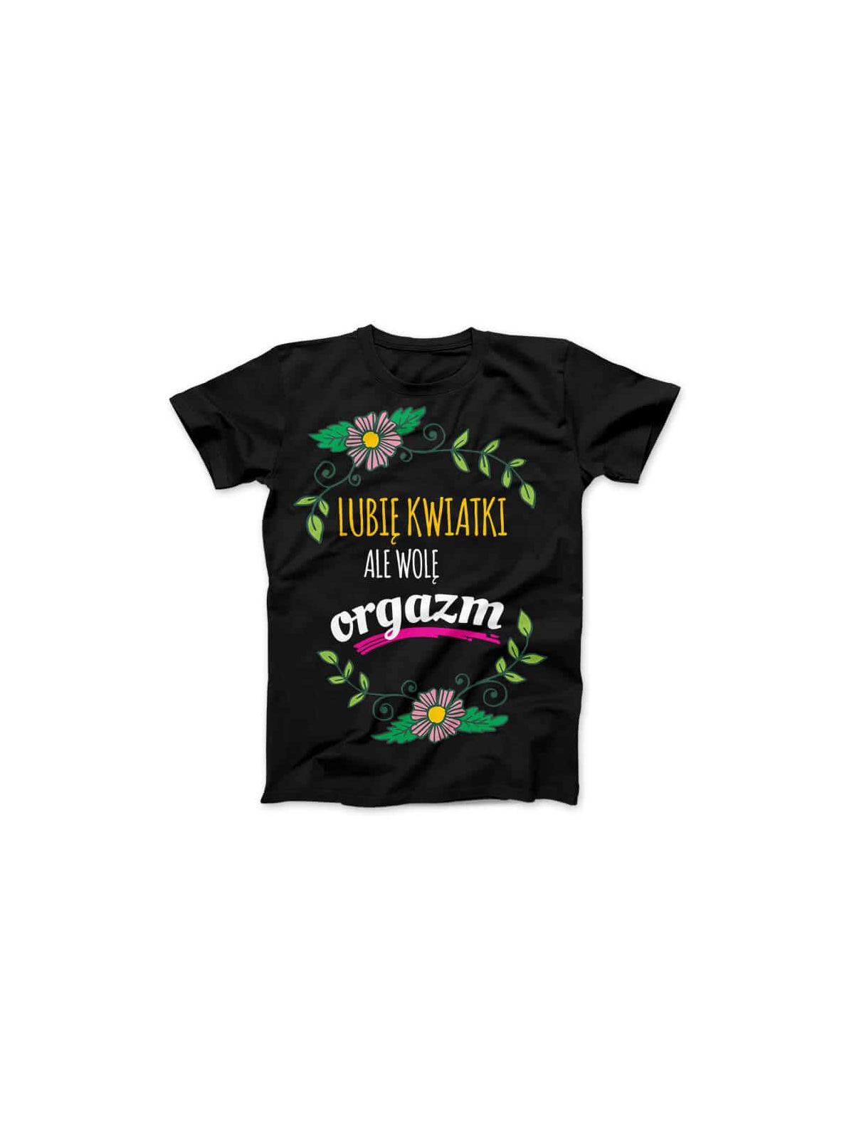Koszulka Koszulka Damska Lubię kwiatki Czarna - Śmieszne T-Shirty z Nadrukami ?