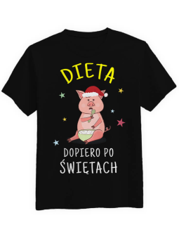 Koszulka Koszulka Męska Dieta po Świętach Czarna - Śmieszne T-Shirty z Nadrukami ?
