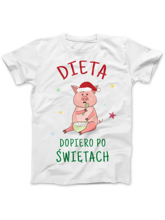 Koszulka Koszulka Damska Dieta dopiero po Świętach Biała - Śmieszne T-Shirty z Nadrukami ?