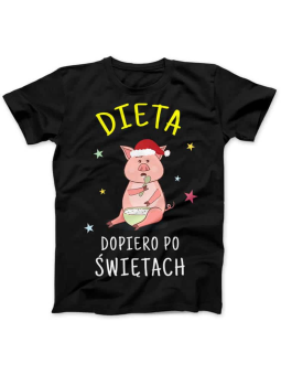 Koszulka Koszulka Damska Dieta dopiero po Świętach Czarna - Śmieszne T-Shirty z Nadrukami ?