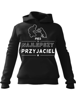 Bluza Damska z kapturem Pies To Najlepszy Przyjaciel Czarna - Modna Odzież z Nadrukami ?