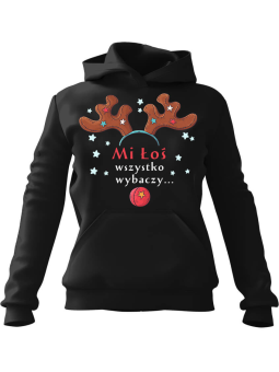 Bluza Damska z kapturem Mi Łoś wszystko wybaczy Czarna - Modna Odzież z Nadrukami ?