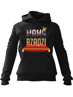 Bluza Damska z kapturem Mama Rządzi Czarna - Modna Odzież z Nadrukami ?