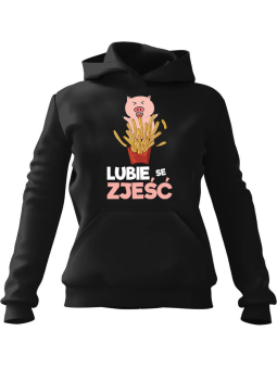 Bluza Damska z kapturem Lubie se Zjeść Czarna - Modna Odzież z Nadrukami ?