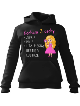 Bluza Damska z kapturem Kocham trzy osoby Czarna - Modna Odzież z Nadrukami ?