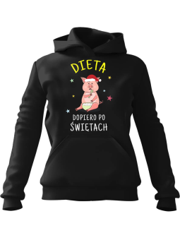 Bluza Damska z kapturem Dieta dopiero po Świętach Czarna - Modna Odzież z Nadrukami ?