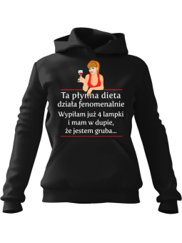 Bluza Damska z kapturem Dieta płynna Czarna - Modna Odzież z Nadrukami ?