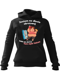 Bluza Damska z kapturem Dieta Obrotowa Czarna - Modna Odzież z Nadrukami ?